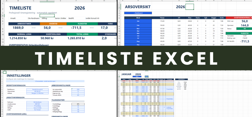 Timlist Timeliste Excel – Følg Arbeidsmiljøloven enkelt - ExcelFlyt