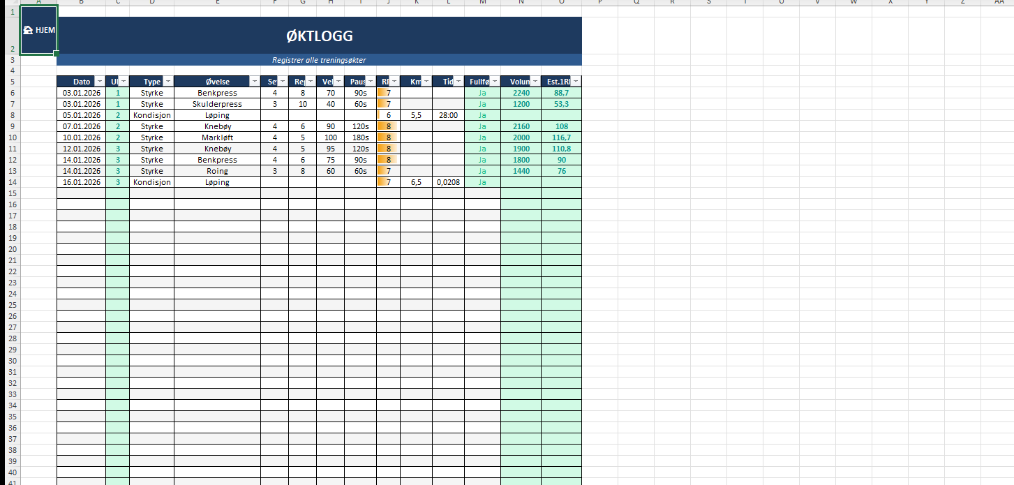 Treningsprogram Excel Dashboard 1RM Kalkulator Mye Mer ExcelFlyt Treningsprogram Excel Dashboard 1RM Kalkulator Mye Mer ExcelFlyt