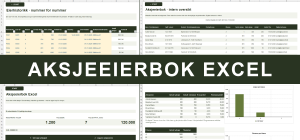 Aksjeeierbok Excel med register, eierhistorikk, startside og oversikt