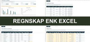 Regnskap ENK Excel med resultat, bankoversikt, reskontro og bilagsjournal